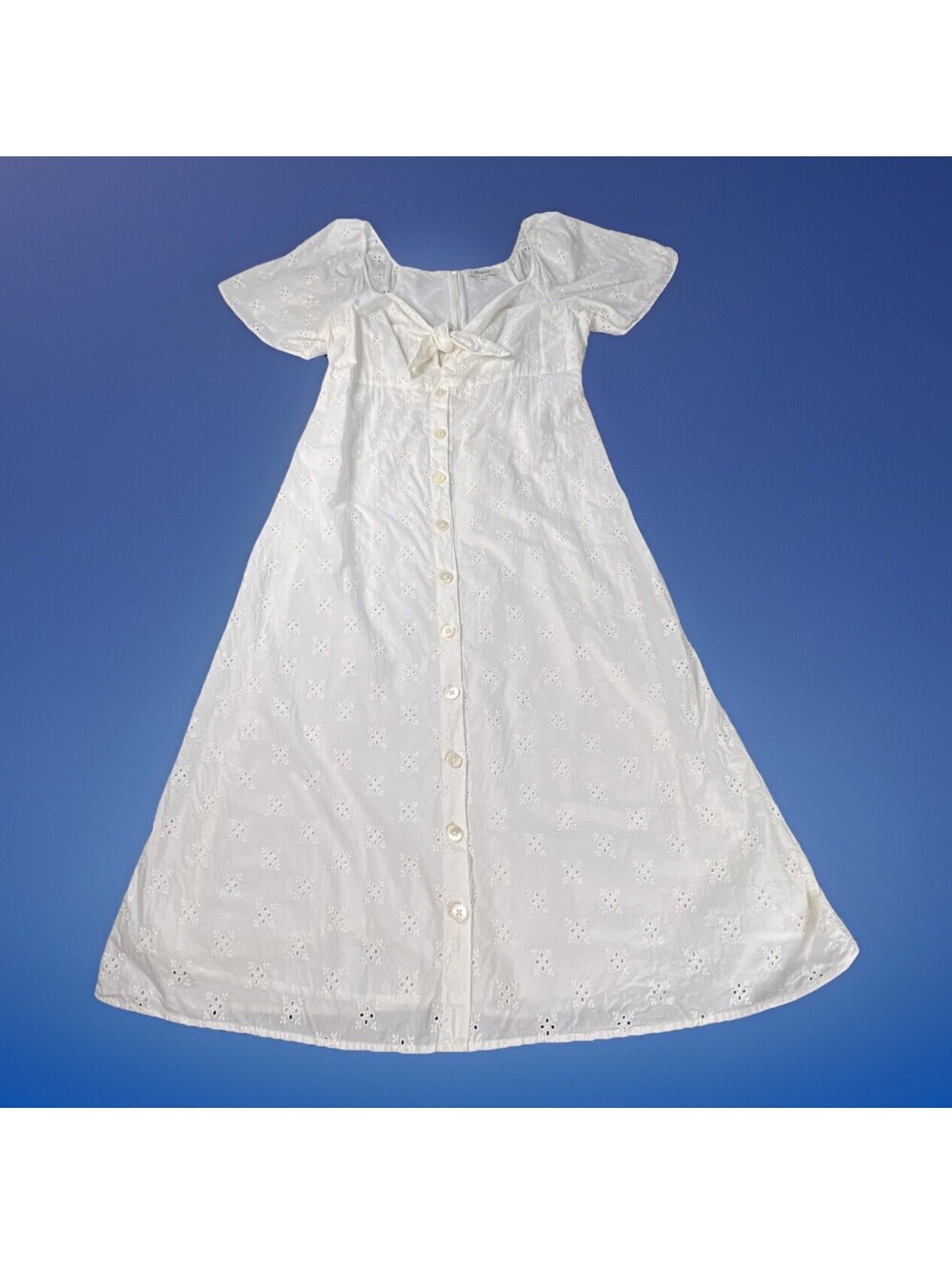 Madewell Eyelet Tie Front Button Midi Dress White Cotton 6 Romantic Cottagecore